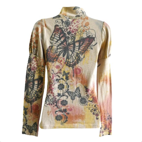 Vintage Y2K Spy Zone Exchange Pullover Top Embroidered Sequin Butterflies Mock - Picture 3 of 7